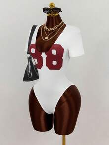 Mistrie Body de cuello redondo con estampado numérico, de manga corta y estilo de moda - Multicolor - Ver 4