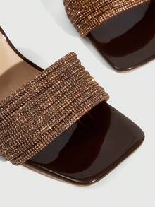 CUCCOO SZL Women's French Style High Heel Shoes With Rhinestone Ankle Strap, Shiny Nightclub Party Runway Sandals, Summer Open Toe & Heel Slides Valentine's Day - Brown - View 6