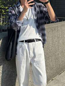 DAZY 男士纯白色水洗牛仔裤，春季款 - 白色 - 查看 5