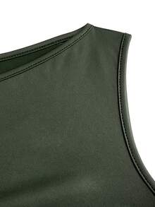 Sweetra New Fashion Wine Red Coated Elastic Fabric Off Shoulder Ruched Waist Slim Fit Mini Dress, High Neck Ruffle Detail, Suitable For Club Party, Cocktail, Commute, Daily Wear In Autumn/Winter Body Dress Army Green Dress Women - Army Green - View 6