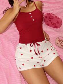 Lowkey Lull 女士纯色吊带背心和心形印花短裤睡衣套装 - 彩色 - 查看 1