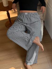 Napfluff CURVE Napfluff CURVE New Plaid Print Plus Size Pants, Spring/Summer - Blue and White - View 1