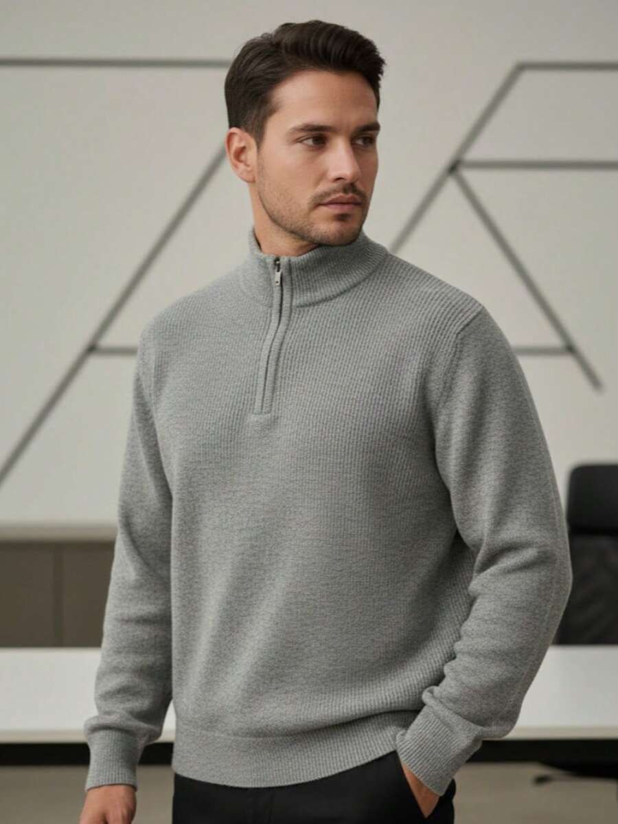 Jersey de punto acanalado con cierre para hombre | Estilo Casual - Gris - Ver 1