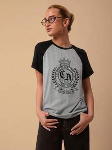 SURIMA Casual Minimalist Pattern Round Neck Short Sleeve Fitted Women T-Shirt, Suitable For Summer, Raglan Sleeve - Light Grey - View 5