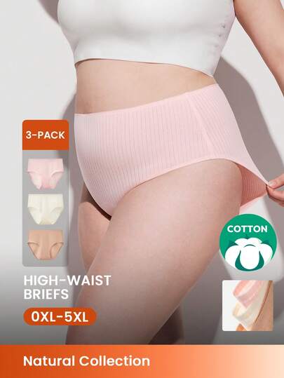 LUVLETTE Plus 3-Pack Soft Cotton High-Waist Briefs Women Underwear Panty Set