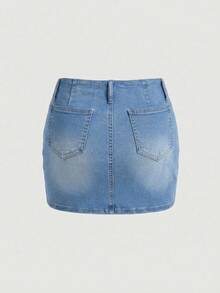 Sweetra 女士时尚休闲百搭性感低腰牛仔迷你裙 - 淺色水洗藍 - 查看 2