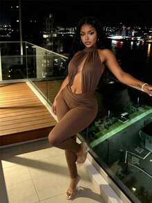 Slaydiva Bộ jumpsuit nữ màu nâu ôm sát, hở lưng, cổ yếm, không tay, kiểu dáng gợi cảm, thích hợp cho các buổi hẹn hò, ngày lễ tình nhân, các buổi hẹn hò, tiệc tùng, tụ họp, kỳ nghỉ, buổi hòa nhạc, câu lạc bộ gợi cảm, hộp đêm, đi chơi hàng ngày, năm mới, tiệc tùng, trang phục ăn sáng muộn, phong cách cô nàng nóng bỏng, kỳ nghỉ. Trang phục dự đám cưới, mùa cưới - B - màu nâu - Xem 14