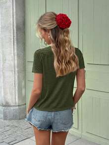 SHEIN Frenchy Áo thun nữ tay ngắn cổ tròn kiểu dáng thường ngày, thích hợp cho mùa hè. - màu xanh lá - Xem 2