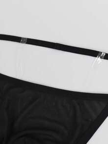 1pc Men's Sexy Hollow Out Mesh Bodysuit, Slim Fit, Black - Black - View 8