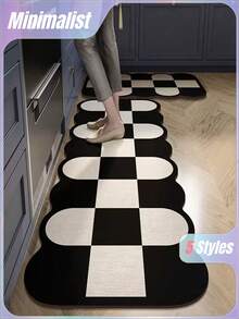 SHEIN 1pc Silicone Bathroom/Kitchen Mat, Black & White Patchwork Pattern, Lightweight, Cushioned, Anti-Fatigue, Water-Absorbent, Non-Slip, Suitable For Kitchen, Bathroom, Entryway, Laundry Room, Luxury Minimalist Style - Black and White - View 2