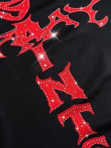 PAVTROS Men's Casual Rhinestone Letter Graphic Round Neck Short Sleeve T-Shirt, Summer - Multicolor - View 2