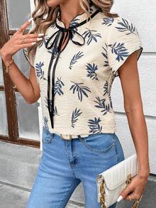 SHEIN Clasi Women's New Fashionable And Elegant Frill Trim Contrast Color Floral Print Blouse, Suitable For Daily Wear, Commuting And Various Occasions Work Wear Women Spring Summer Vacation Women's Day Elegant Lightweight Breathable Gift For Mom Festival Beach Date Night - Multicolor - View 5