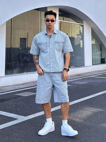 DAZY 男士复古水洗蓝色牛仔西装，夏季 - 藍色 - 查看 4