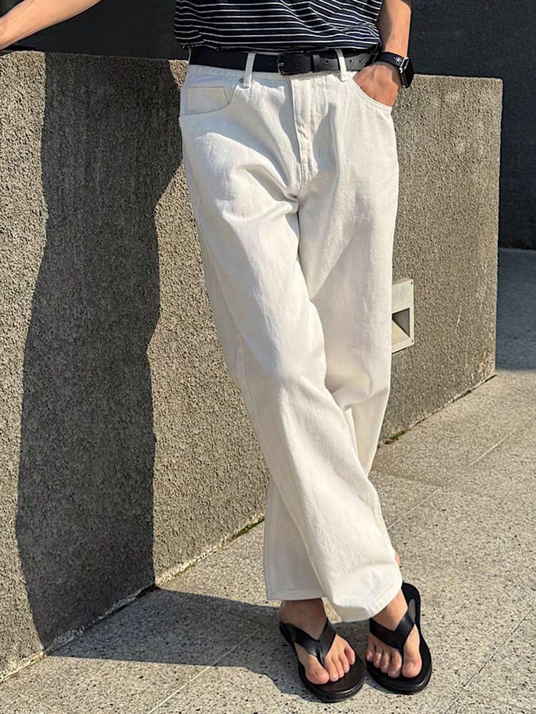 Men's Plain White Washed Denim Jeans, Spring