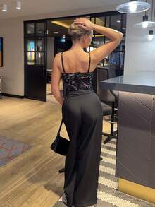 Bethéva 性感蕾丝透视吊带背心上衣，派对装，约会之夜，通勤装，可爱文胸，性感夜店上衣，束身衣上衣，露肩上衣，外出上衣，夏季上衣，可爱上衣，女士夏季服装，蕾丝上衣 - 黑色 - 查看 3