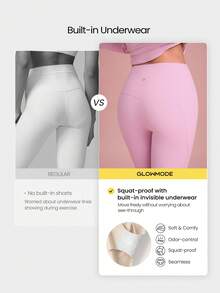 GLOWMODE 26" FeatherFit™ Insta-Cinch 2.0 Tummy Control Leggings With Side Pockets Anti-See-Through Shorts Low Impact Yoga Daily Fall Winter - Tropical Pink - View 4