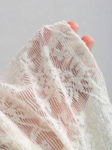 Sweetra Y2K性感蕾丝透视度假褶皱抽绳不对称肩连衣裙 - 白色 - 查看 7