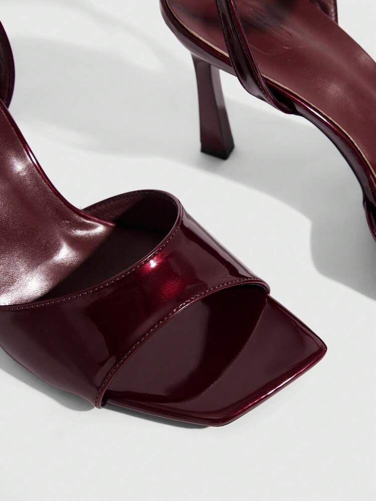 CUCCOO SZL Women Shoes Spring And Summer New Burgundy Mirror One Piece Peep Toe Ankle Strap Women's High Heel Sandals Fashion Comfortable Versatile Sexy Party Women's Sandals Peep Toe Sandals