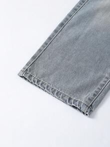 Denimly 男童休闲日常都市街头风弹力腰拉链口袋做旧设计直筒牛仔裤 - 中等水洗藍 - 查看 6
