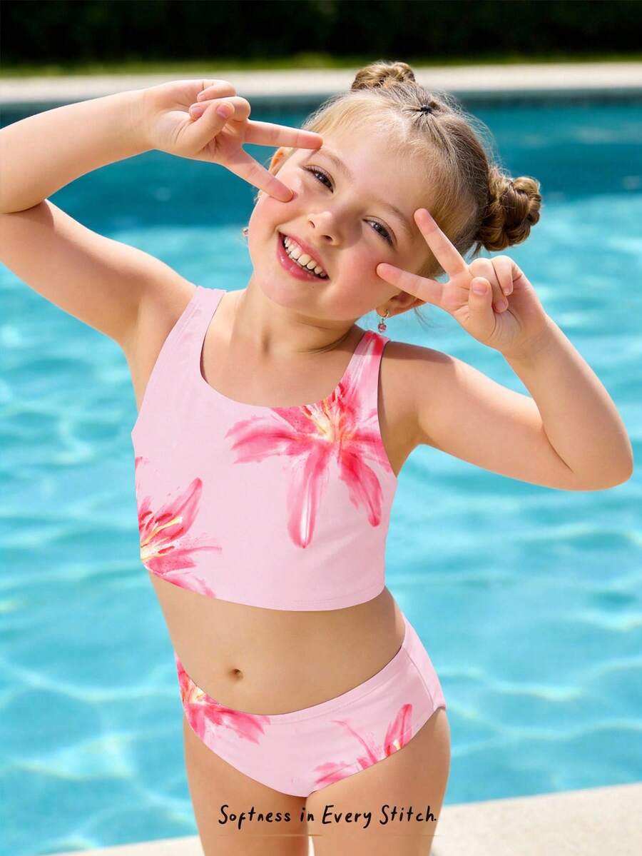 SHEIN 少女碎花比基尼套装，海滩度假风 - 彩色 - 查看 1