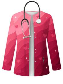 PopScrub Áo khoác nữ kiểu dáng thường ngày, họa tiết hoa ombre và trái tim sao, có khóa kéo, thích hợp làm đồng phục y tá, mùa xuân/thu. - Nhiều màu - Xem 1