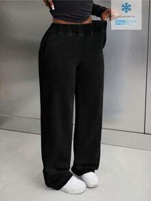 SHEIN Tall Casual Elastic Waist Straight Leg Washed Denim Jeans - Black - View 5
