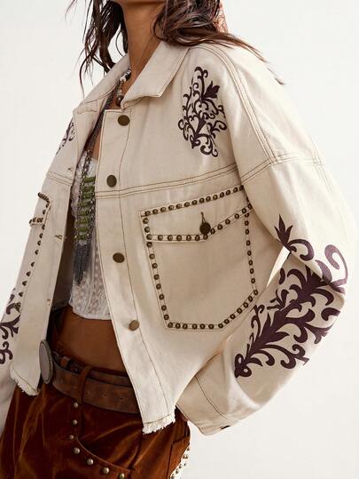 Bohemela 女士印花牛仔夹克，新款休闲短款外套，适合娇小身材，百搭