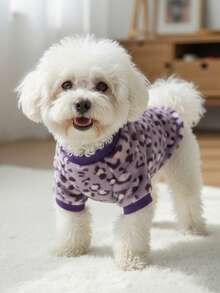 PETSIN 1 Pc Light Purple Leopard Print Fleece Pet , Warm Pet Clothes Without - Multicolor - View 2
