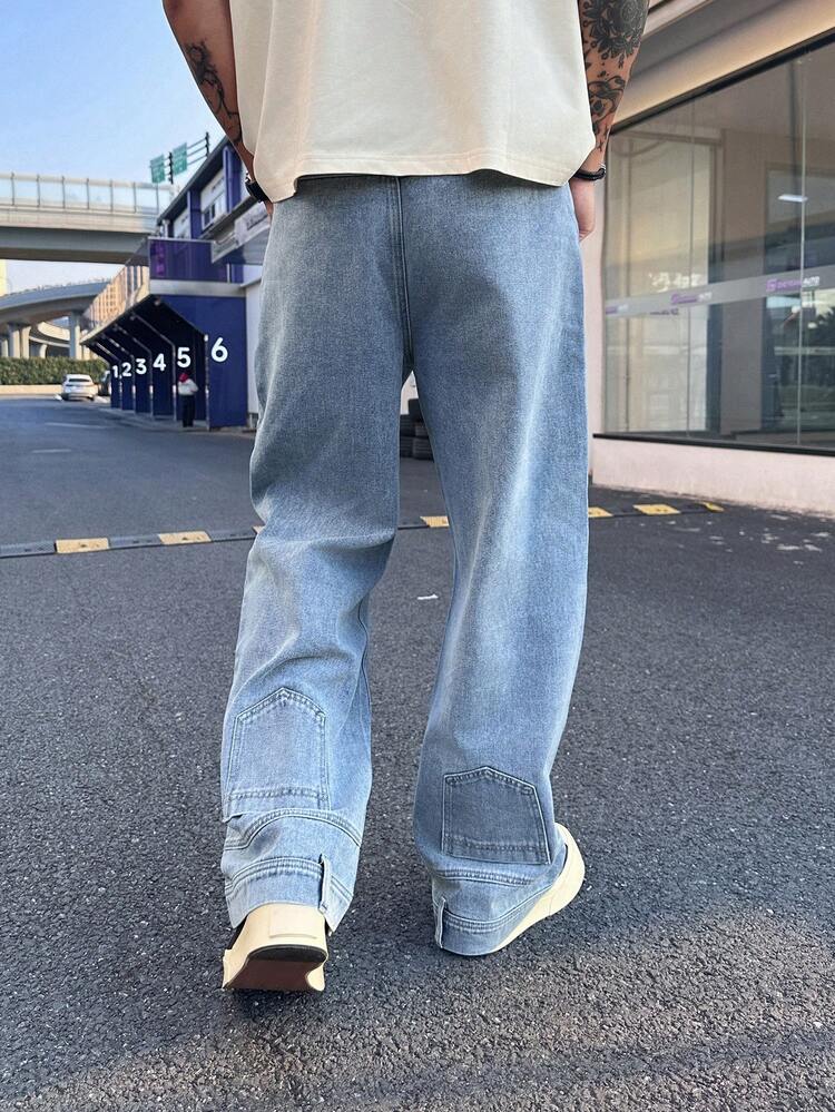 Men's Distressed Washed Long Denim Jeans, Suitable For Spring And Autumn