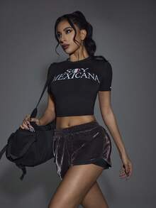 Innovista Women's Minimalist Print Short Sleeve Tennis Shirt - Black - View 7