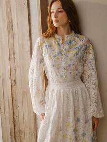 MOTF PREMIUM WOMEN'S FLORAL PRINT LANTERN SLEEVE BLOUSE - White - View 1