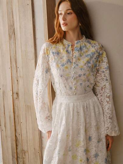 MOTF PREMIUM 女士印花灯笼袖衬衫