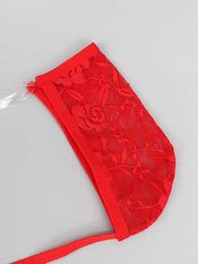 1pc Fashionable Bright Red Lace Waist Thong Underwear For Men - Red - View 8