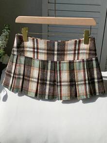 Comfortcana Chân váy xếp ly kẻ caro thường ngày cỡ lớn dành cho nữ, màu hồng, mùa thu/đông - Nhiều màu - Xem 1