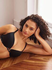 EasyFave 女士字母爱心印花时尚舒适文胸 - 黑色 - 查看 4