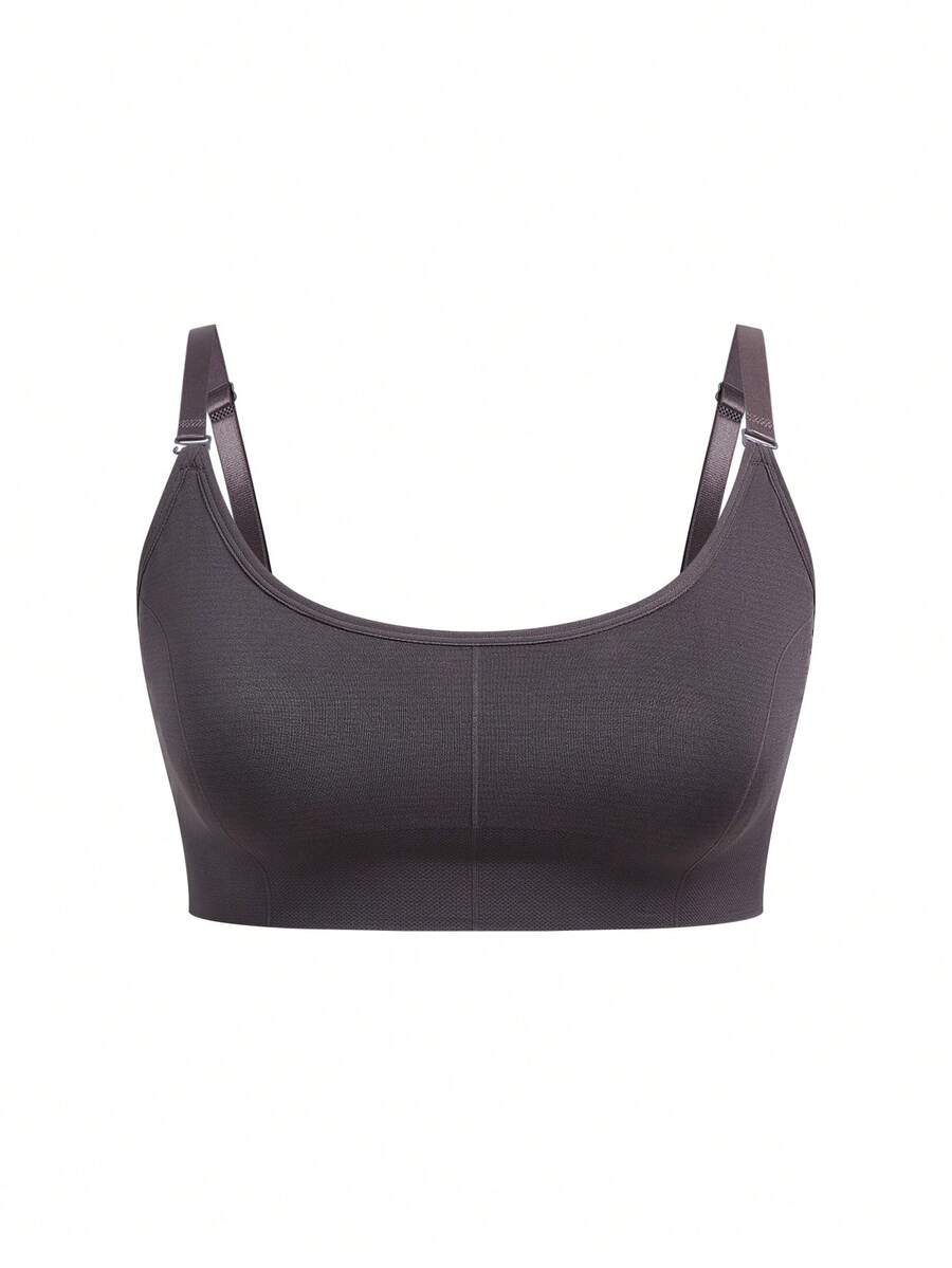 حمالة صدر بليت بحجم زائد بسيطة بالموحد اللون دون خياطة - رمادي غامق - مشاهدة 1