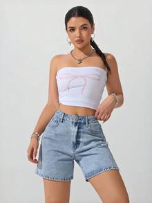 Jeanoix Women's Casual Washed Denim Shorts With Slant Pockets, Summer - Light Wash - View 5