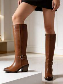 Bota Alta Tan con Tacón de 7 cm - Café - Ver 1