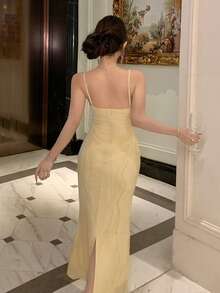 DAZY Sequin Bodycon Mid-Length Dress For Women, Party/Banquet Summer Maxi Dress Sundress Cocktail Dress - Apricot - View 2