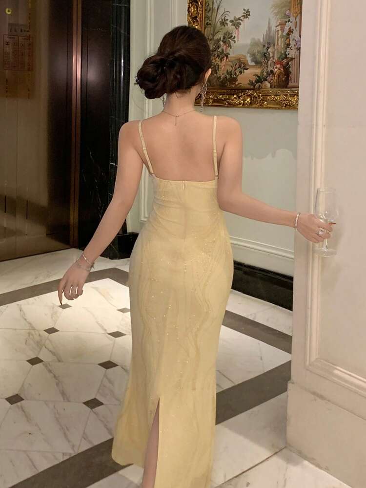 DAZY Sequin Bodycon Mid-Length Dress For Women, Party/Banquet Summer - Apricot - View 2