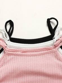 SHEIN Bộ đồ 3 món cho bé gái tuổi teen, kiểu dáng thường ngày, đơn giản, màu trơn, có gân, xếp ly, ôm sát. - Nhiều màu - Xem 4