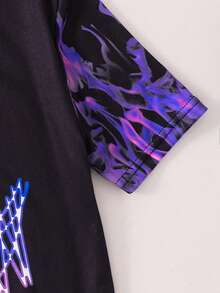 两件套儿童/青少年男童休闲日常百搭舒适印花圆领宽松套头短袖上衣和短裤针织紧身睡衣套装 - 彩色 - 查看 7