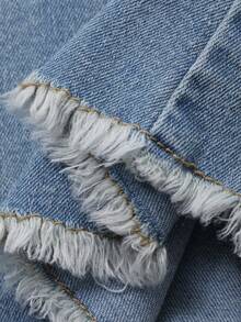 DAZY Women's Casual Washed Frayed Hem Flare Leg Jeans, Spring/Summer - Medium Wash - View 9