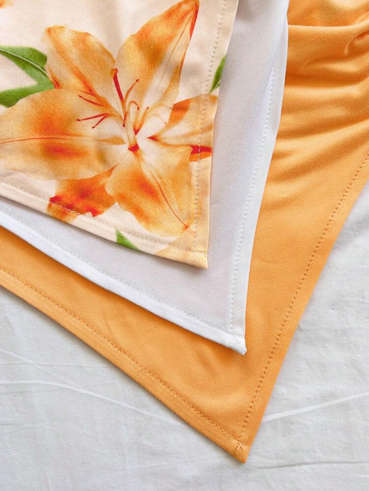 Soleia 3pcs Women's Vacation Casual Daily Vacation Asymmetrical Shoulder Asymmetric Hem Top Set, Summer Two Pieces, Back To School, Afternoon Tea, Casual, Western Beach Wedding Guest Attire, Graduation Brunch, St. Patrick's Day, Spring Break, Easter, Music Festival, Elegant Boho Tropical Chic, Brown, Black, Apricot - Multicolor - View 5