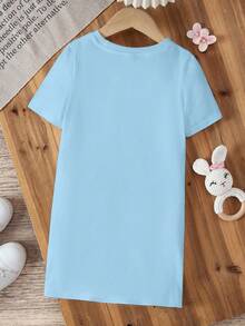 THE POWERPUFF GIRLS X SHEIN Young Girl Bubbles Pattern Round Neck Short Sleeve Dress - White - View 2