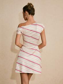 Poéselle 女士条纹不对称腰部褶皱连衣裙 - 彩色 - 查看 3