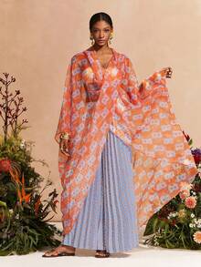 Zivah New Spring/Summer Commute Elegant Vacation Loose-Fitting All-Over Retro Print V-Neck Crossover Batwing Sleeve Top + Pleated Retro Print Wide-Leg Pant Women Two Pieces Set, Suitable For Valentine's Day , Dates, Party, Gatherings, Holidays, Western Style, Vacation, Nomadic Style, Beach, Seaside, Concerts, Everyday Outings, New Year's, Revelry, Brunch Outfits, Wedding Guest Outfits, Wedding Season, Casual-B - Multicolor - View 5