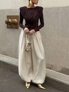 Siren Gaze Women's Spring/Summer Flowy Apricot Lantern Pants, Loose-Fitting, Casual Drawstring Harem Pants, New Spring/Summer Versatile Trousers Mediterranean Style Clothes Summer Outfits For Women Ruched - Apricot - View 1