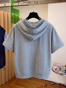 Resyla 女士春夏连帽灰色套头衫，带口袋，宽松版型毛衣，时尚休闲宽松套头毛衣，家居服，套装，春夏毛衣，春夏T恤 - 灰色 - 查看 3