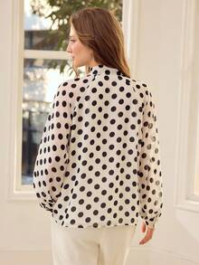 MOTF PREMIUM POLKA DOT WOMEN'S TIE NECK BLOUSE, ECONOMICAL & FASHIONABLE - Black and White - View 3